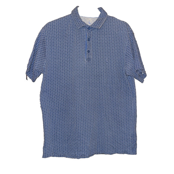 Tailor Byrd‎ Golf Polo Shirt Blue Flamingo Logo Flower Print Stretch Men's Sz L - Picture 1 of 9